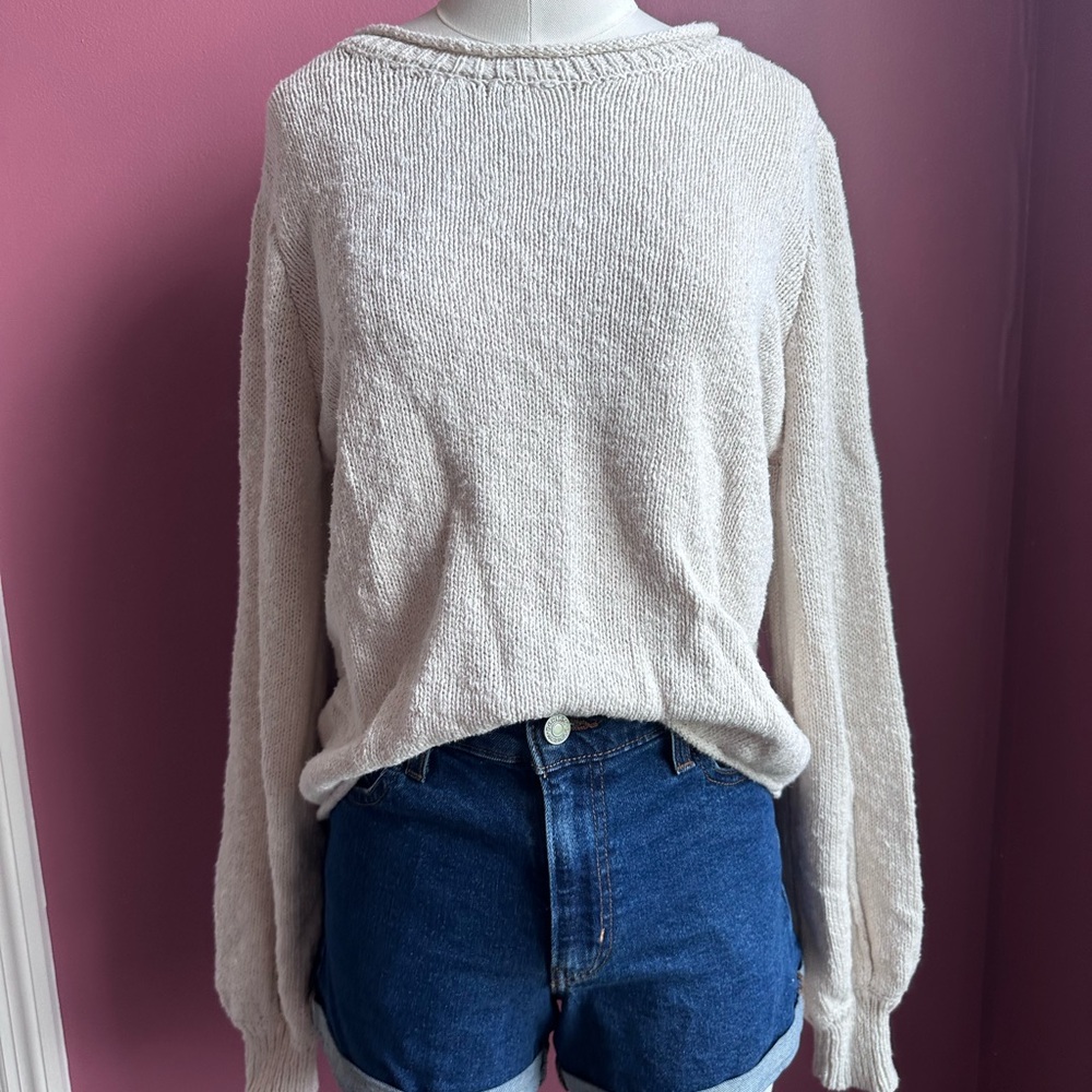 Shrinking Violet Cream Crew Neck Sweater Minimalist Knit